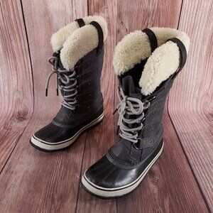 Sorel Womens Size 7 Joan of Arctic Boot Gray Black Shearling Waterproof